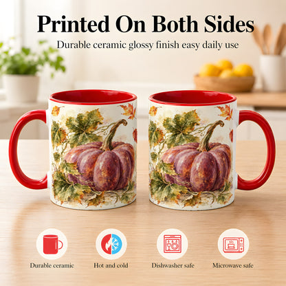 #pl[11oz|Red] Purple Watercolor Pumpkin Coffee Mug, Autumn Harvest Mug, Ceramic Cup