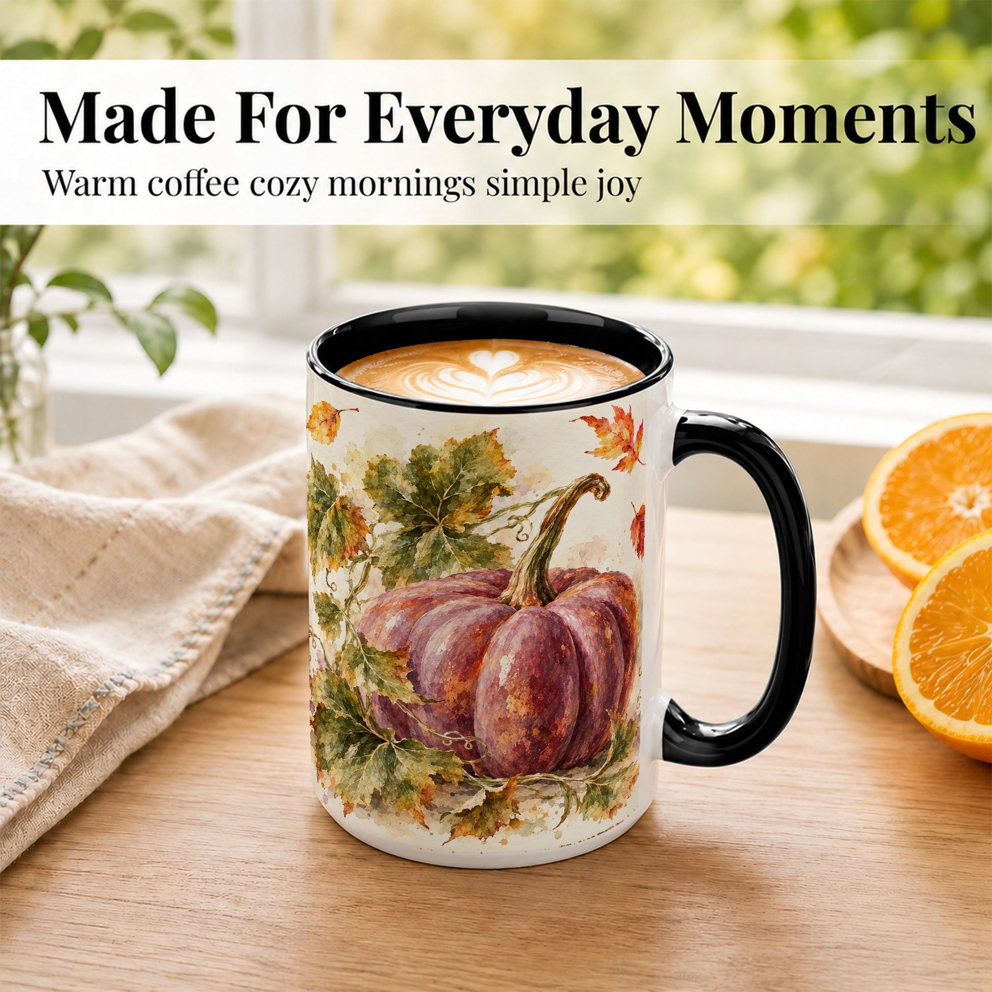 #pl[15oz|Black] Purple Watercolor Pumpkin Coffee Mug, Autumn Harvest Mug, Ceramic Cup