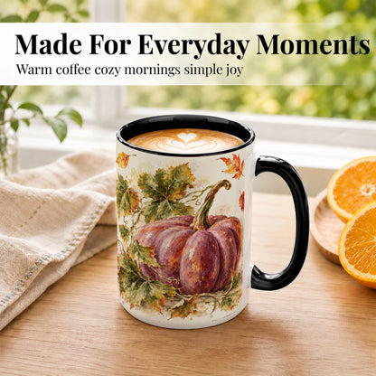 #pl[15oz|Black] Purple Watercolor Pumpkin Coffee Mug, Autumn Harvest Mug, Ceramic Cup