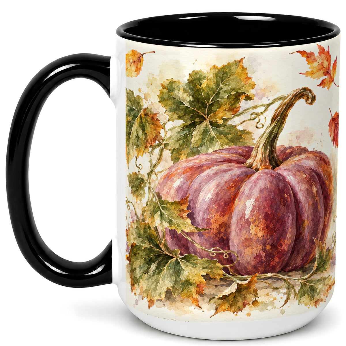 #pl[15oz|Black] Purple Watercolor Pumpkin Coffee Mug, Autumn Harvest Mug, Ceramic Cup