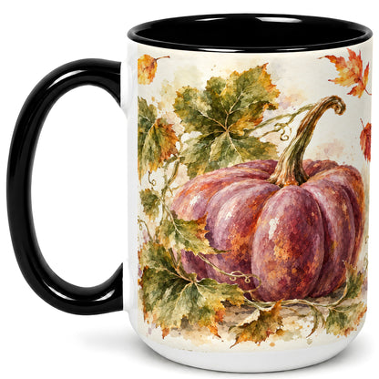 #pl[15oz|Black] Purple Watercolor Pumpkin Coffee Mug, Autumn Harvest Mug, Ceramic Cup