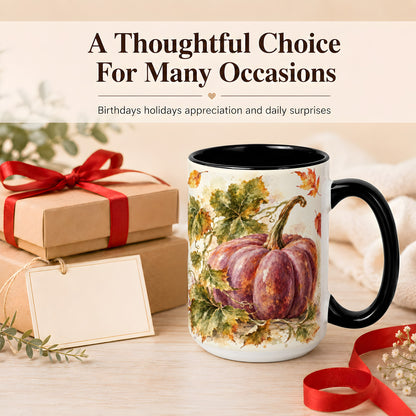 #pl[15oz|Black] Purple Watercolor Pumpkin Coffee Mug, Autumn Harvest Mug, Ceramic Cup