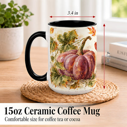 #pl[15oz|Black] Purple Watercolor Pumpkin Coffee Mug, Autumn Harvest Mug, Ceramic Cup