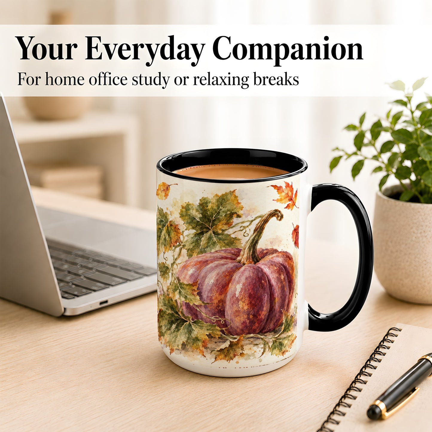 #pl[15oz|Black] Purple Watercolor Pumpkin Coffee Mug, Autumn Harvest Mug, Ceramic Cup