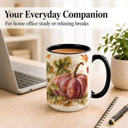#pl[15oz|Black] Purple Watercolor Pumpkin Coffee Mug, Autumn Harvest Mug, Ceramic Cup