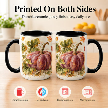 #pl[15oz|Black] Purple Watercolor Pumpkin Coffee Mug, Autumn Harvest Mug, Ceramic Cup