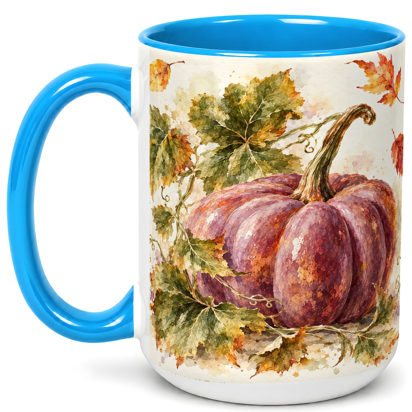 #pl[15oz|Blue] Purple Watercolor Pumpkin Coffee Mug, Autumn Harvest Mug, Ceramic Cup
