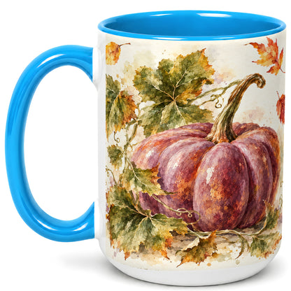 #pl[15oz|Blue] Purple Watercolor Pumpkin Coffee Mug, Autumn Harvest Mug, Ceramic Cup