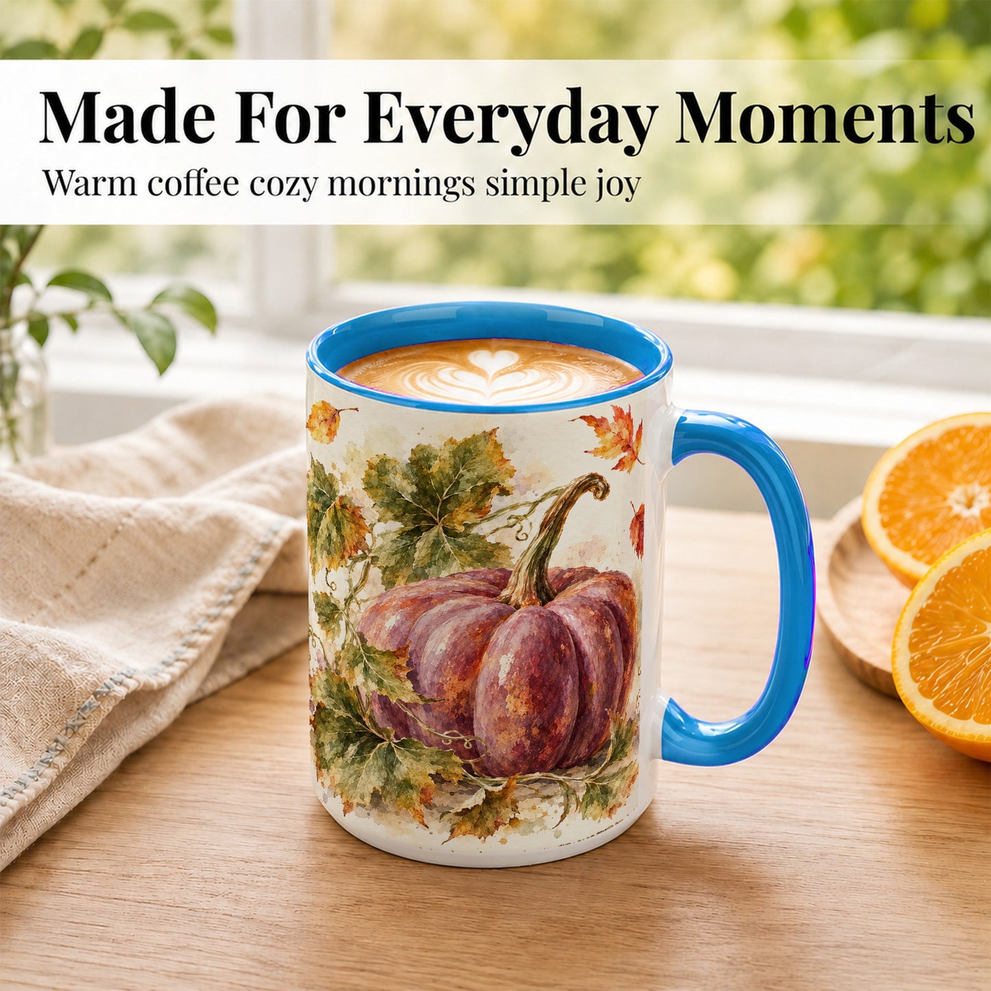 #pl[15oz|Blue] Purple Watercolor Pumpkin Coffee Mug, Autumn Harvest Mug, Ceramic Cup