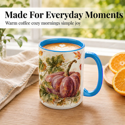 #pl[15oz|Blue] Purple Watercolor Pumpkin Coffee Mug, Autumn Harvest Mug, Ceramic Cup