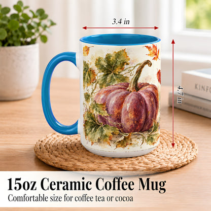 #pl[15oz|Blue] Purple Watercolor Pumpkin Coffee Mug, Autumn Harvest Mug, Ceramic Cup