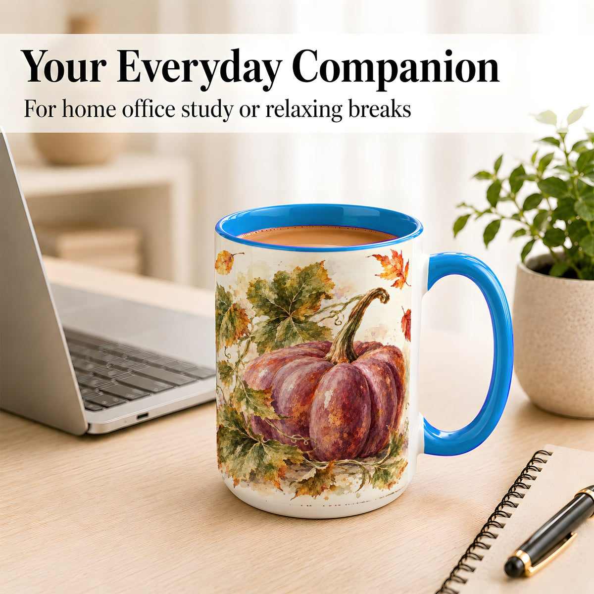 #pl[15oz|Blue] Purple Watercolor Pumpkin Coffee Mug, Autumn Harvest Mug, Ceramic Cup