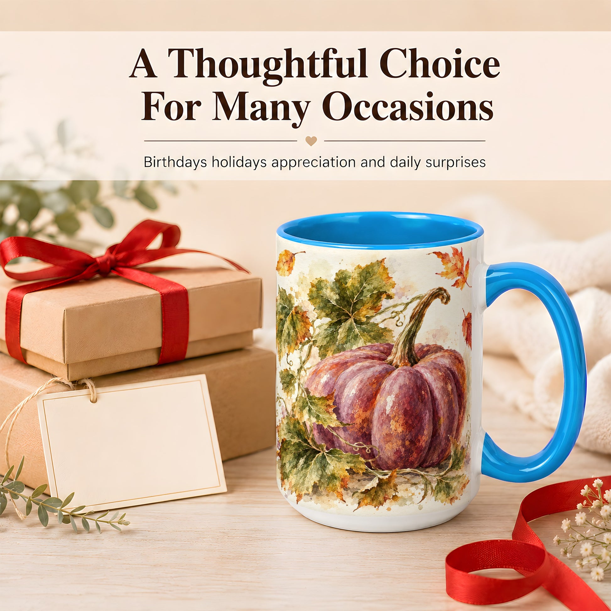 #pl[15oz|Blue] Purple Watercolor Pumpkin Coffee Mug, Autumn Harvest Mug, Ceramic Cup