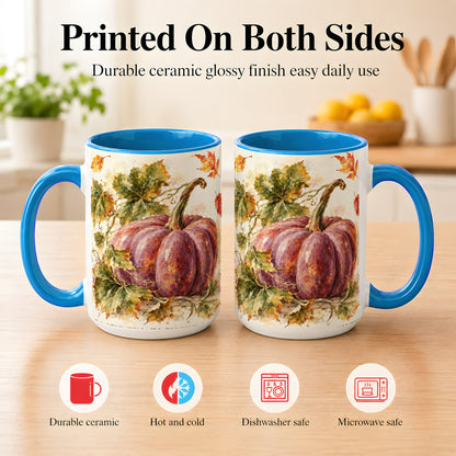 #pl[15oz|Blue] Purple Watercolor Pumpkin Coffee Mug, Autumn Harvest Mug, Ceramic Cup