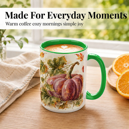 #pl[15oz|Green] Purple Watercolor Pumpkin Coffee Mug, Autumn Harvest Mug, Ceramic Cup