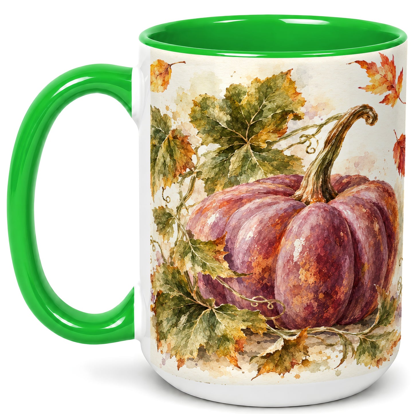 #pl[15oz|Green] Purple Watercolor Pumpkin Coffee Mug, Autumn Harvest Mug, Ceramic Cup