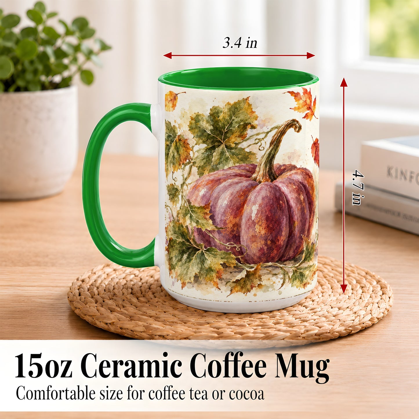 #pl[15oz|Green] Purple Watercolor Pumpkin Coffee Mug, Autumn Harvest Mug, Ceramic Cup