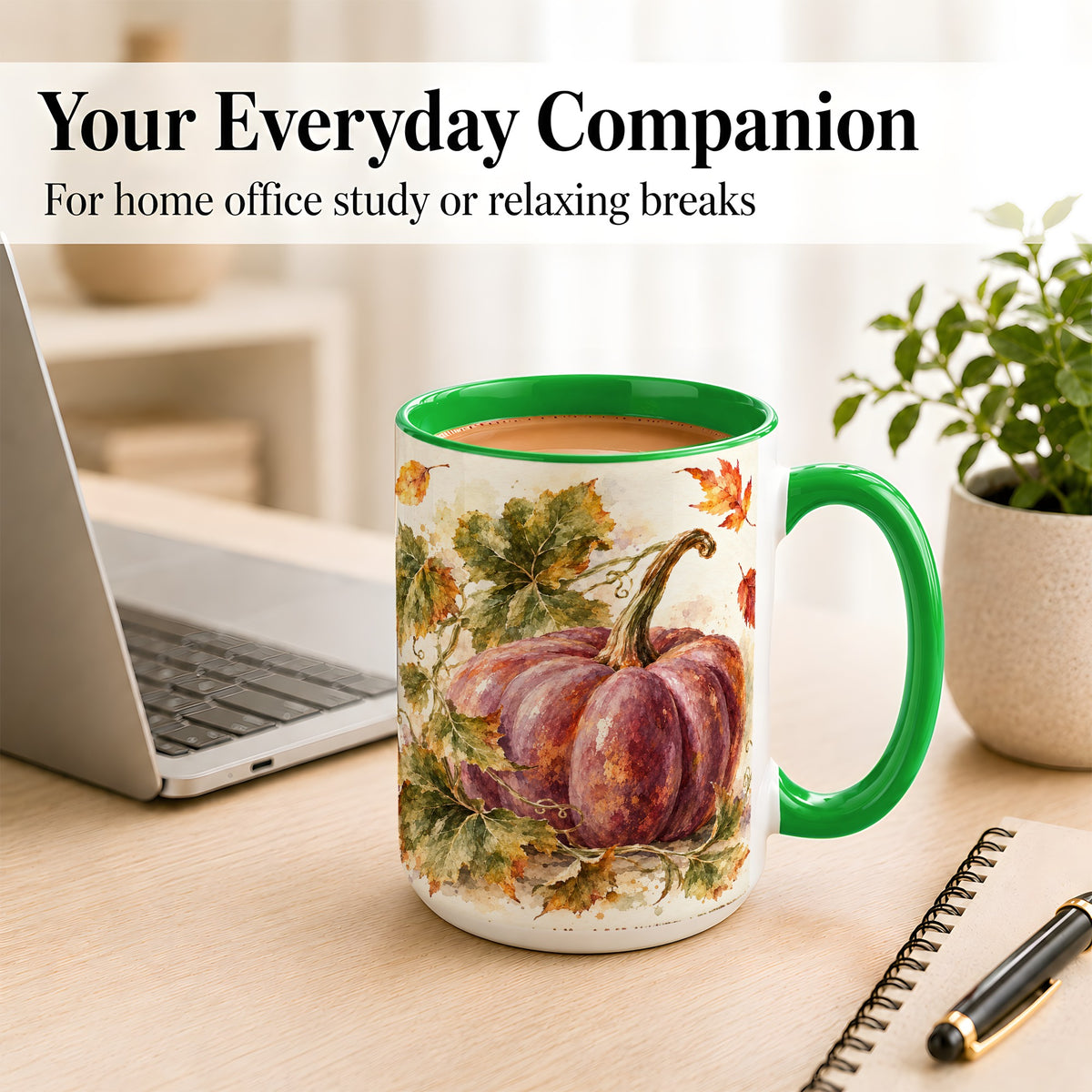 #pl[15oz|Green] Purple Watercolor Pumpkin Coffee Mug, Autumn Harvest Mug, Ceramic Cup