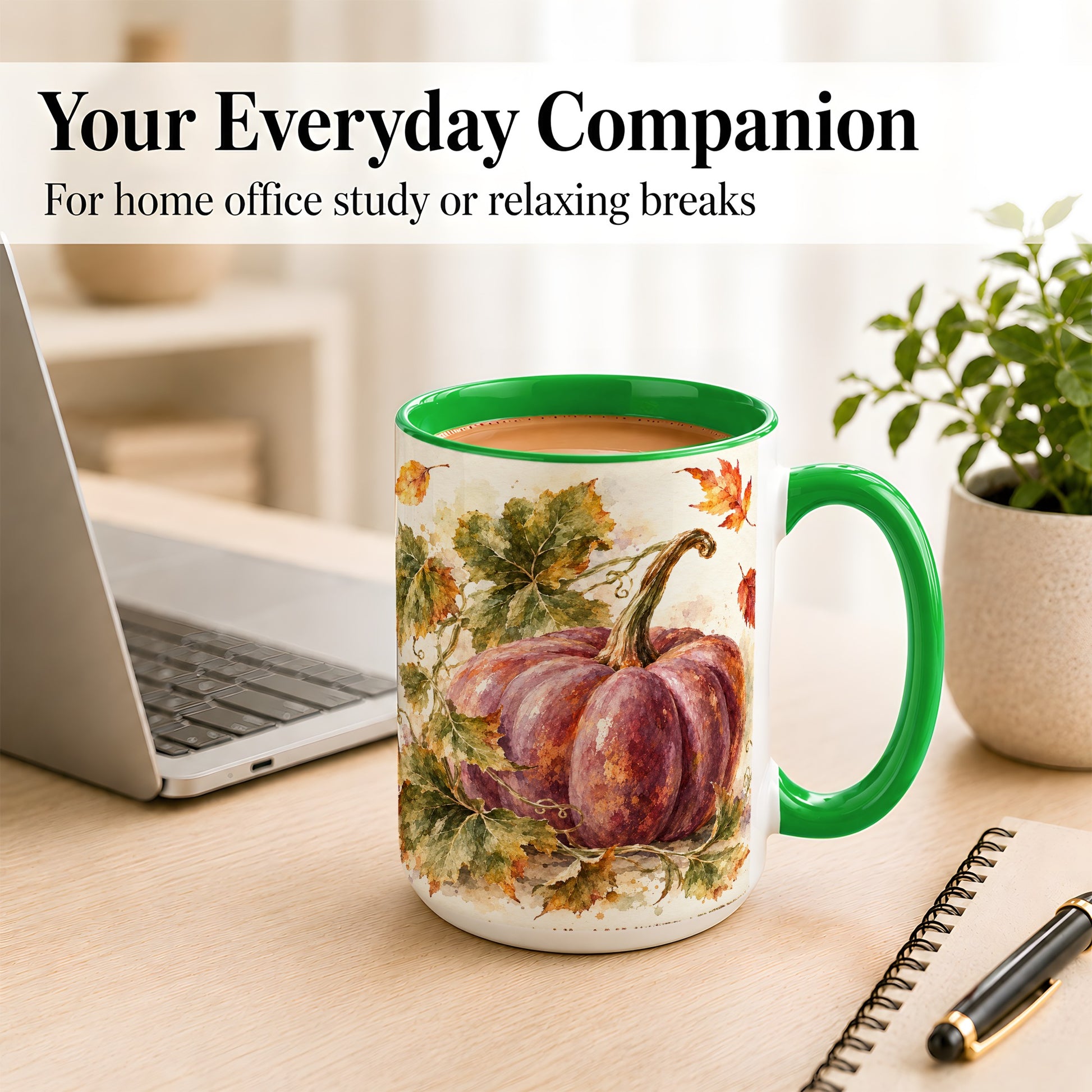 #pl[15oz|Green] Purple Watercolor Pumpkin Coffee Mug, Autumn Harvest Mug, Ceramic Cup