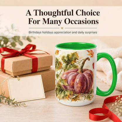 #pl[15oz|Green] Purple Watercolor Pumpkin Coffee Mug, Autumn Harvest Mug, Ceramic Cup