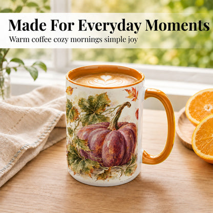 #pl[15oz|Orange] Purple Watercolor Pumpkin Coffee Mug, Autumn Harvest Mug, Ceramic Cup