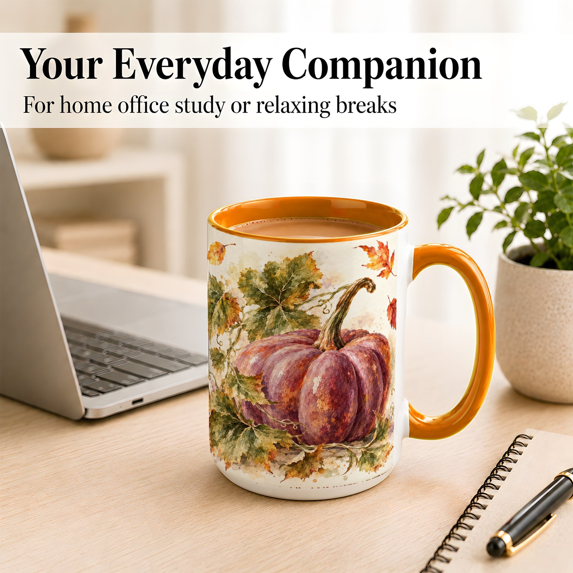 #pl[15oz|Orange] Purple Watercolor Pumpkin Coffee Mug, Autumn Harvest Mug, Ceramic Cup
