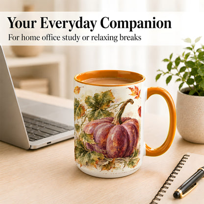#pl[15oz|Orange] Purple Watercolor Pumpkin Coffee Mug, Autumn Harvest Mug, Ceramic Cup