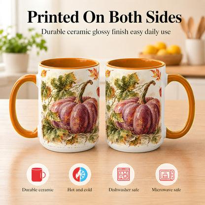 #pl[15oz|Orange] Purple Watercolor Pumpkin Coffee Mug, Autumn Harvest Mug, Ceramic Cup