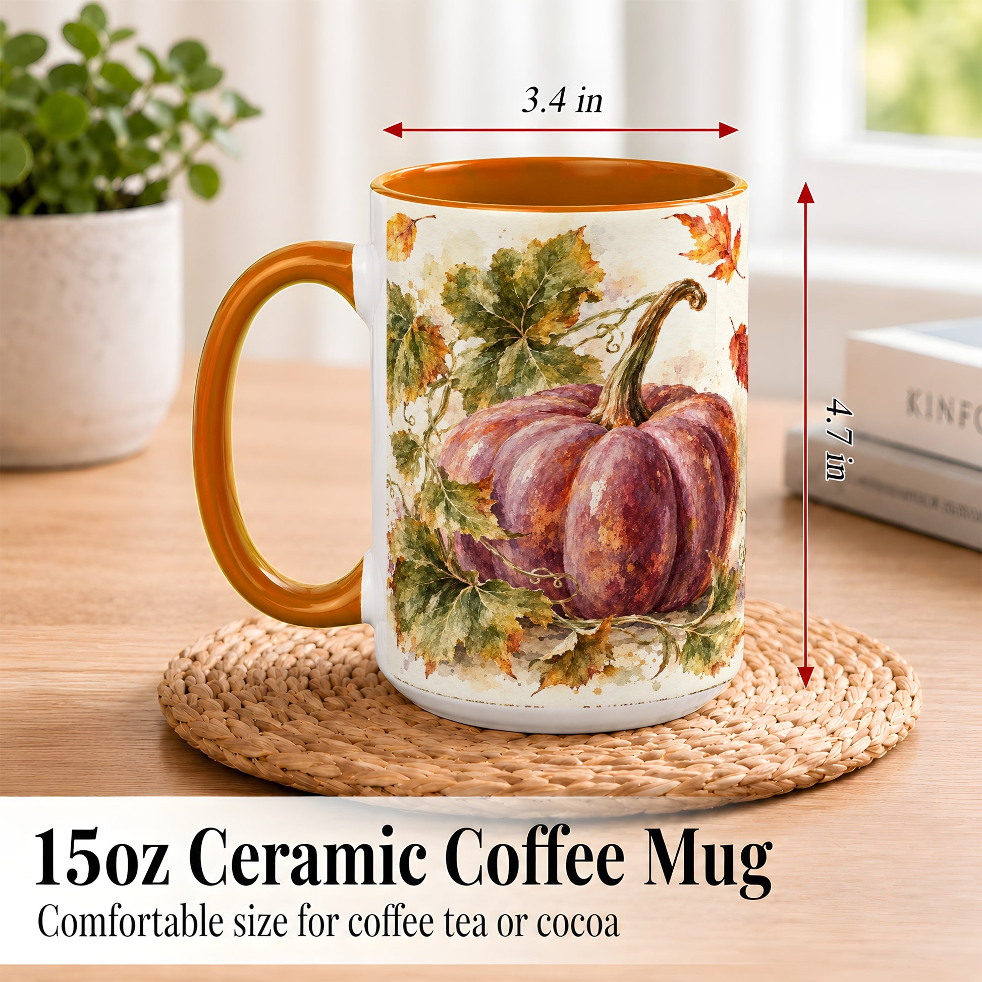 #pl[15oz|Orange] Purple Watercolor Pumpkin Coffee Mug, Autumn Harvest Mug, Ceramic Cup
