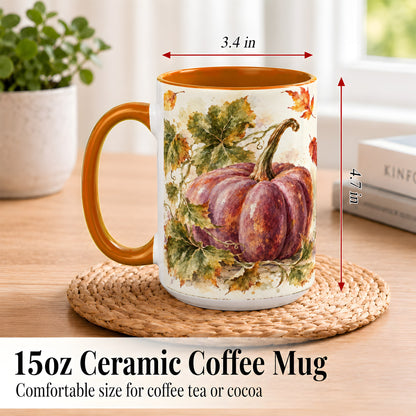 #pl[15oz|Orange] Purple Watercolor Pumpkin Coffee Mug, Autumn Harvest Mug, Ceramic Cup