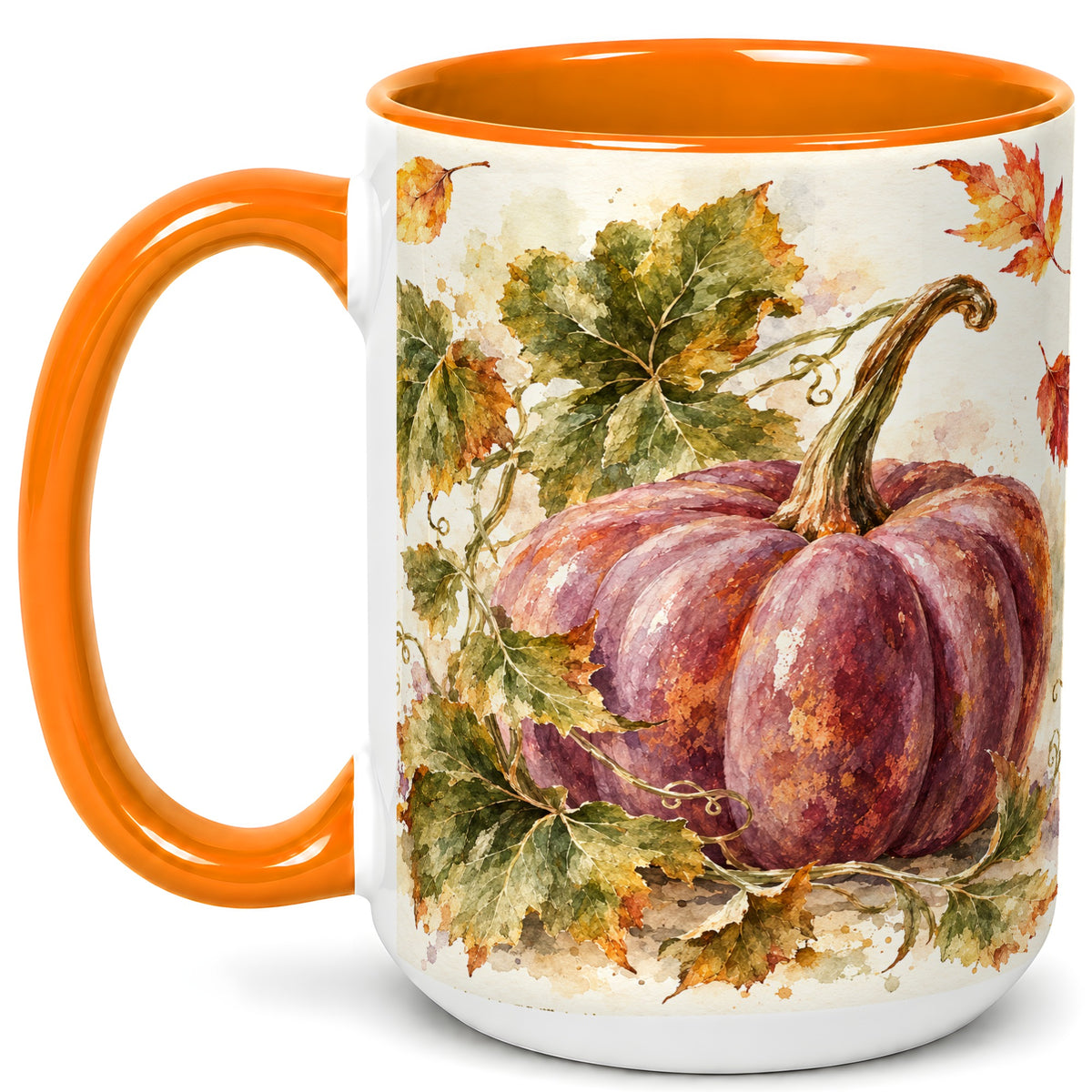 #pl[15oz|Orange] Purple Watercolor Pumpkin Coffee Mug, Autumn Harvest Mug, Ceramic Cup
