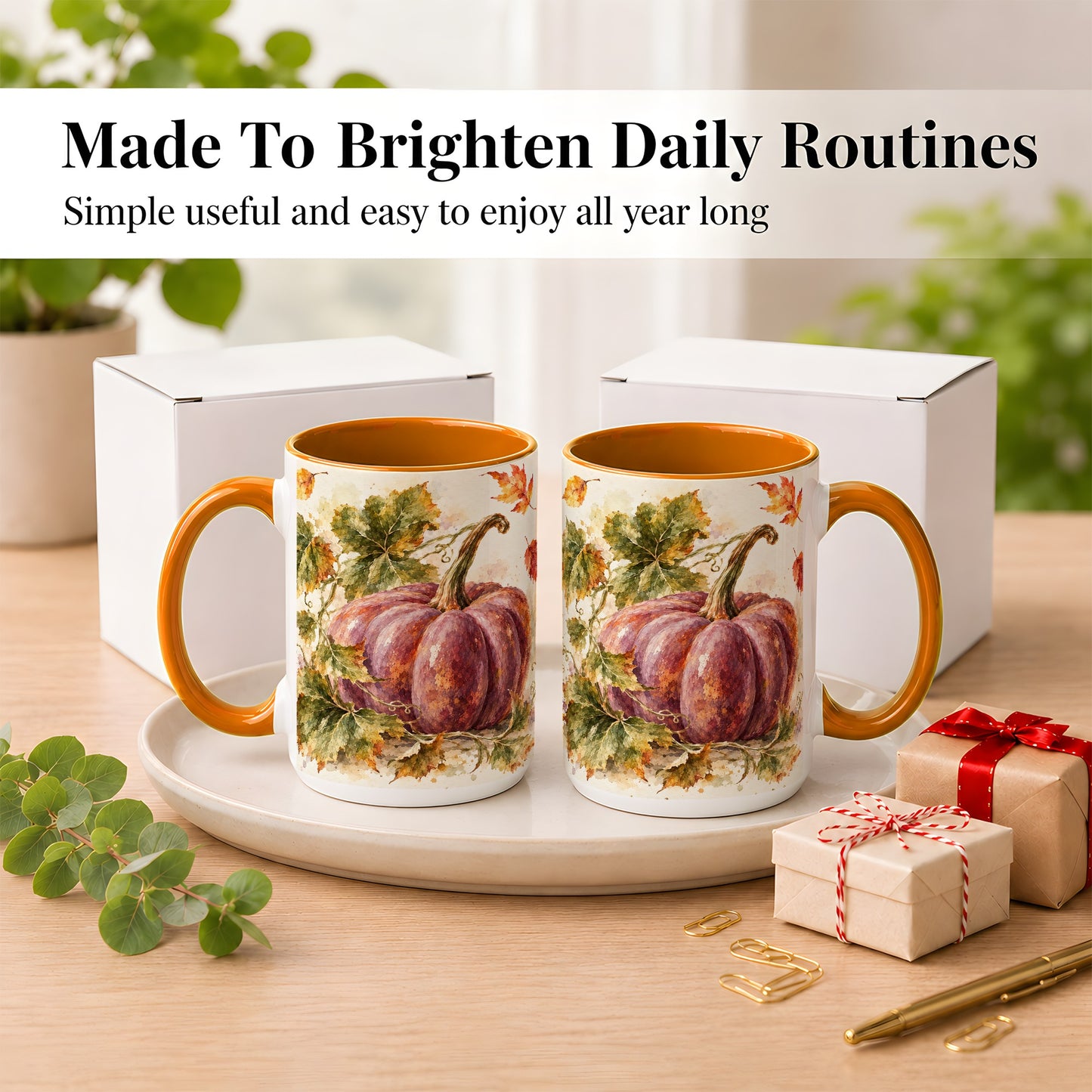 #pl[15oz|Orange] Purple Watercolor Pumpkin Coffee Mug, Autumn Harvest Mug, Ceramic Cup