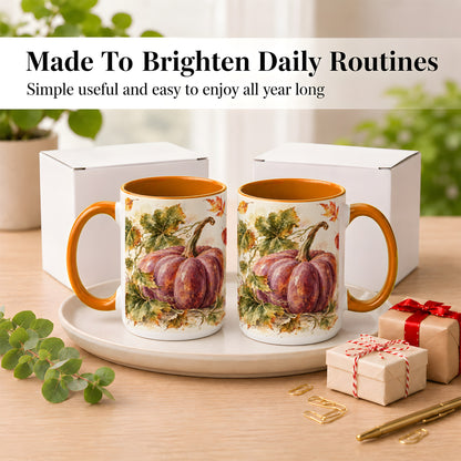 #pl[15oz|Orange] Purple Watercolor Pumpkin Coffee Mug, Autumn Harvest Mug, Ceramic Cup