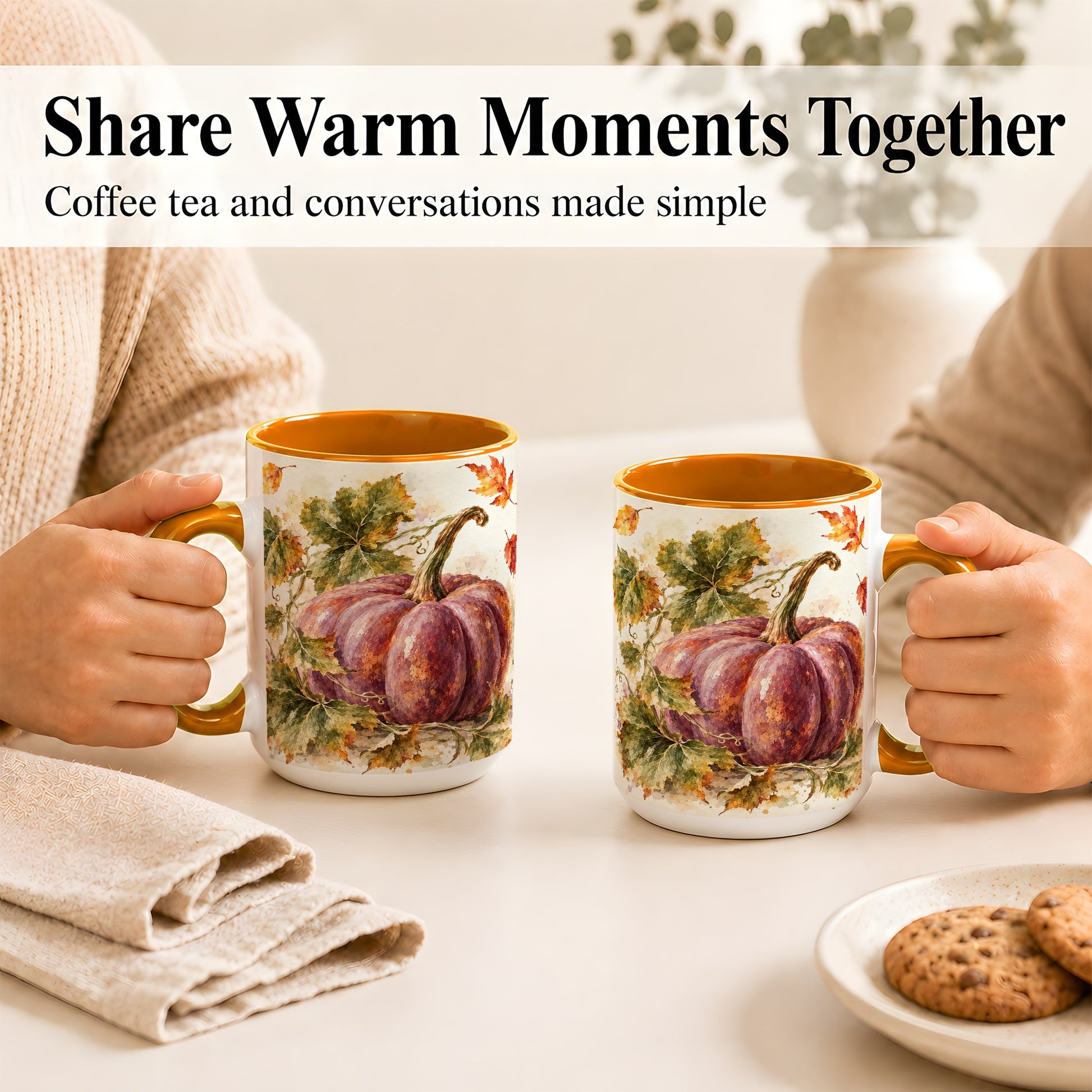 #pl[15oz|Orange] Purple Watercolor Pumpkin Coffee Mug, Autumn Harvest Mug, Ceramic Cup