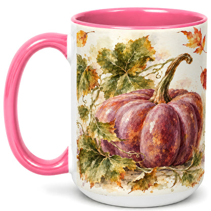 #pl[15oz|Pink] Purple Watercolor Pumpkin Coffee Mug, Autumn Harvest Mug, Ceramic Cup