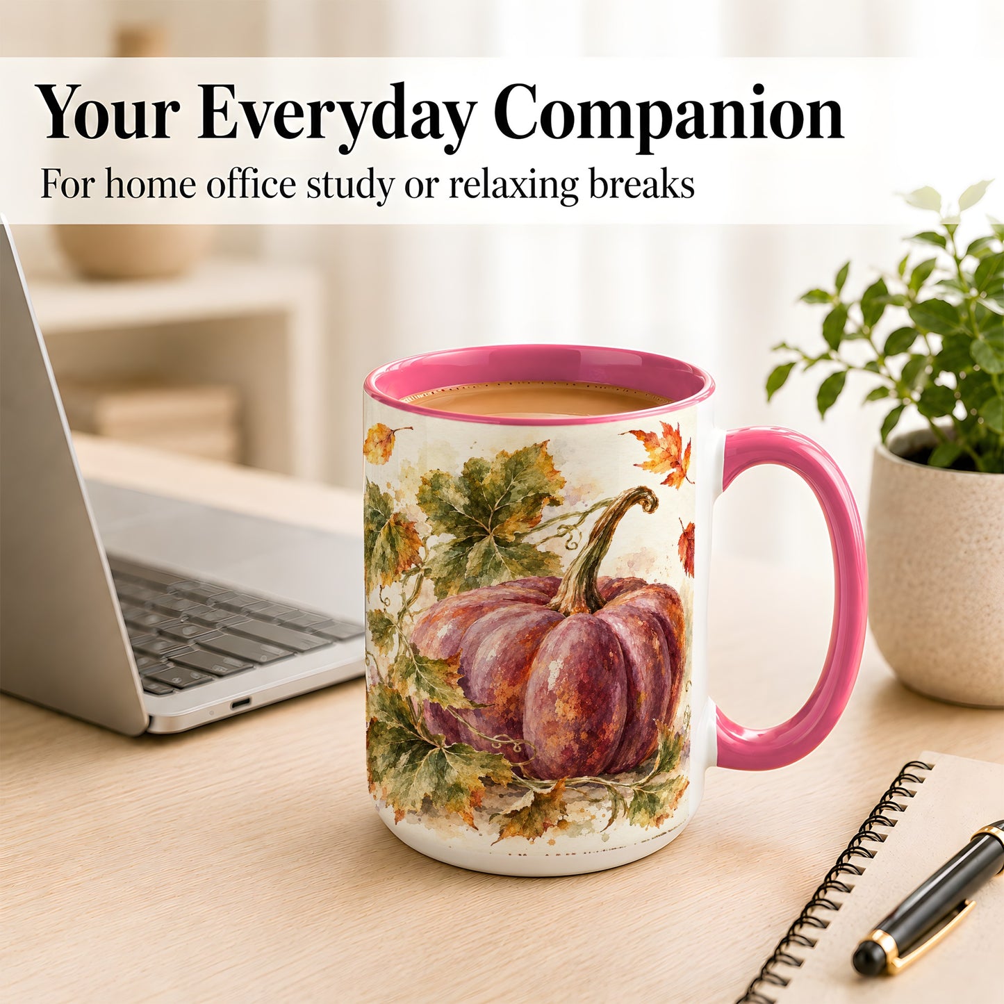 #pl[15oz|Pink] Purple Watercolor Pumpkin Coffee Mug, Autumn Harvest Mug, Ceramic Cup