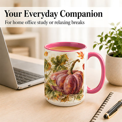 #pl[15oz|Pink] Purple Watercolor Pumpkin Coffee Mug, Autumn Harvest Mug, Ceramic Cup