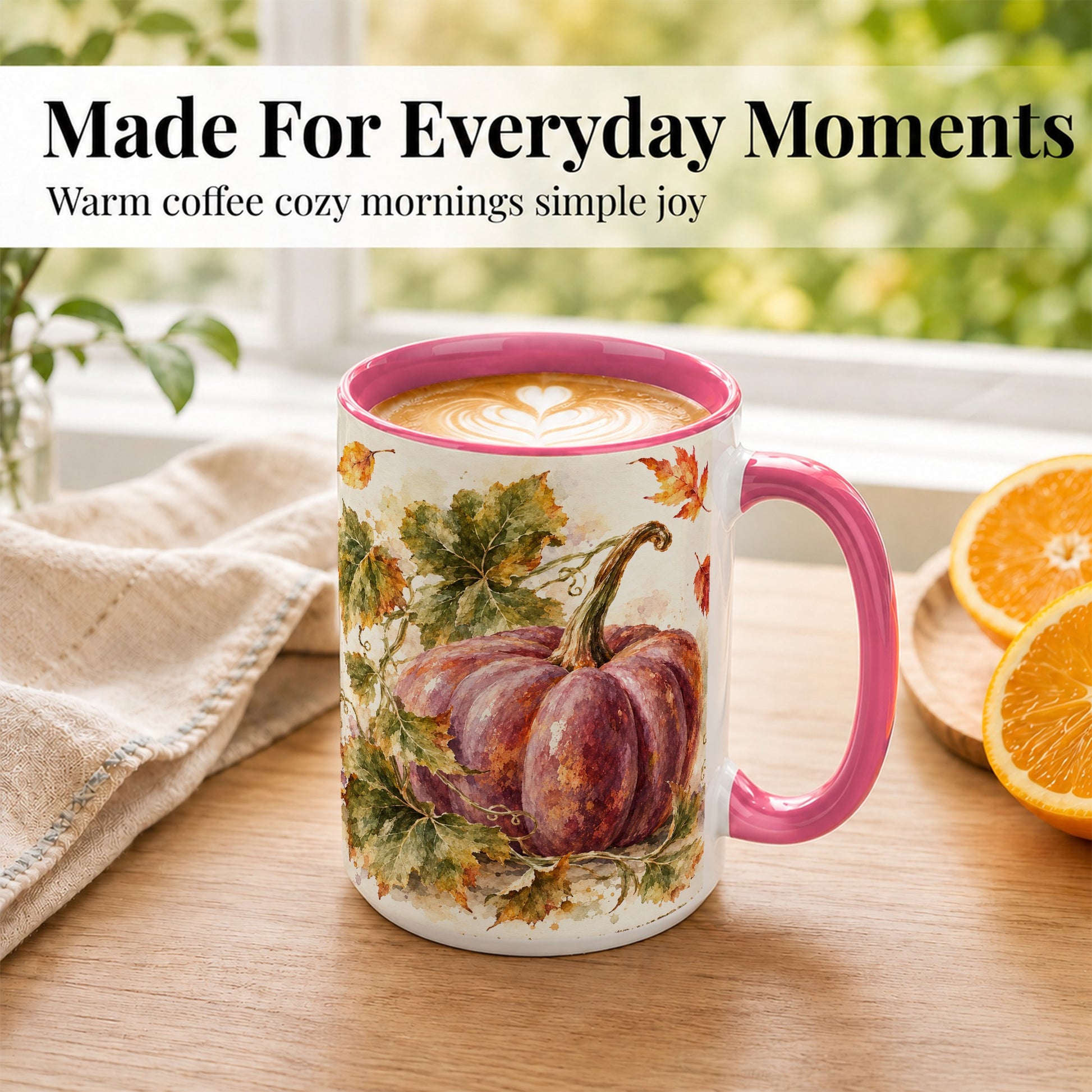 #pl[15oz|Pink] Purple Watercolor Pumpkin Coffee Mug, Autumn Harvest Mug, Ceramic Cup