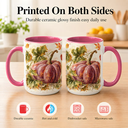 #pl[15oz|Pink] Purple Watercolor Pumpkin Coffee Mug, Autumn Harvest Mug, Ceramic Cup