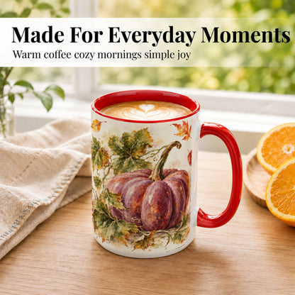 #pl[15oz|Red] Purple Watercolor Pumpkin Coffee Mug, Autumn Harvest Mug, Ceramic Cup