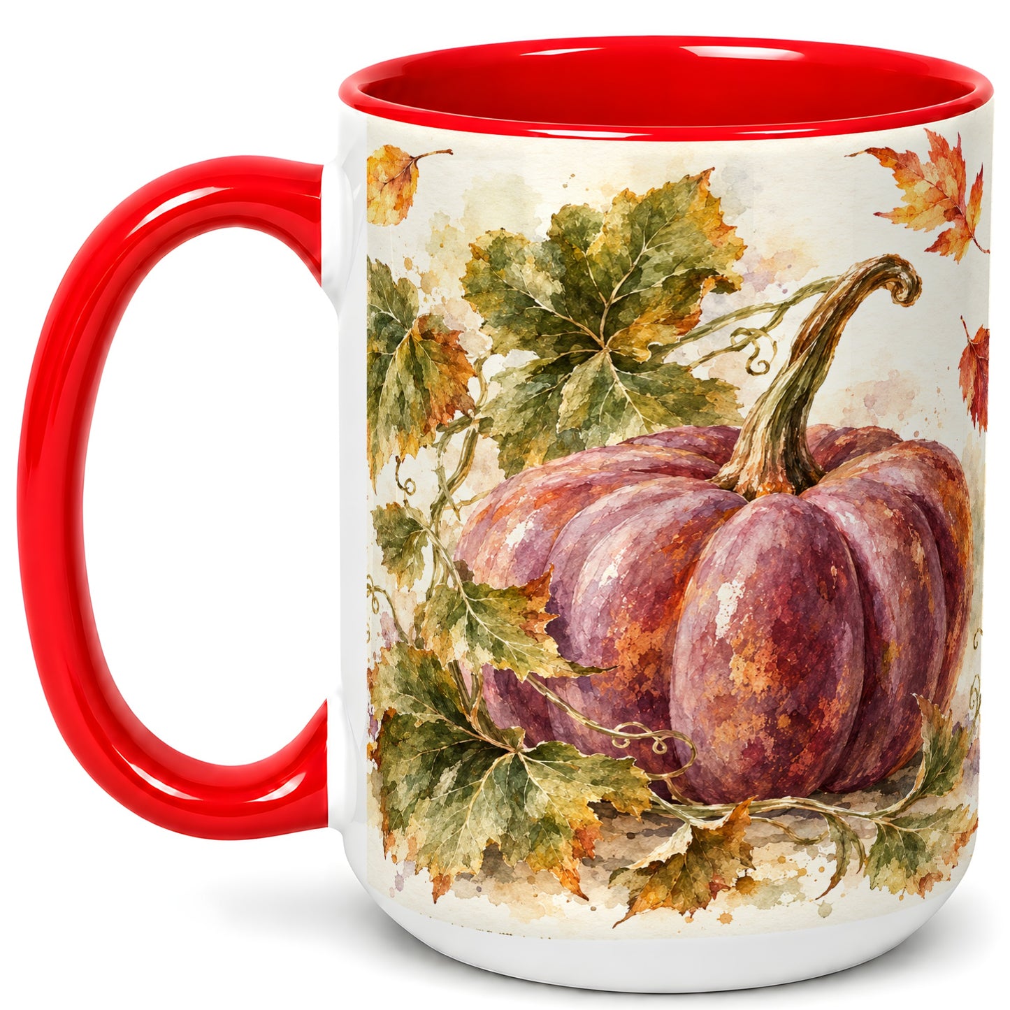 #pl[15oz|Red] Purple Watercolor Pumpkin Coffee Mug, Autumn Harvest Mug, Ceramic Cup