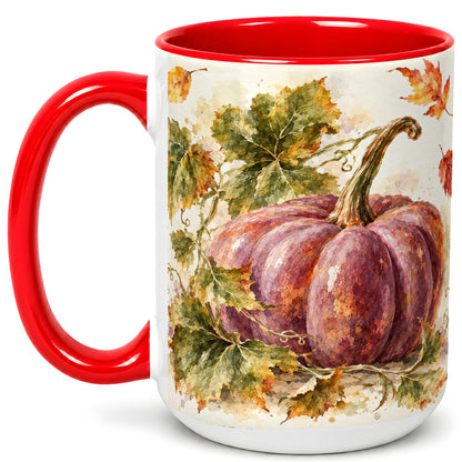 #pl[15oz|Red] Purple Watercolor Pumpkin Coffee Mug, Autumn Harvest Mug, Ceramic Cup