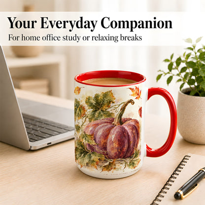 #pl[15oz|Red] Purple Watercolor Pumpkin Coffee Mug, Autumn Harvest Mug, Ceramic Cup