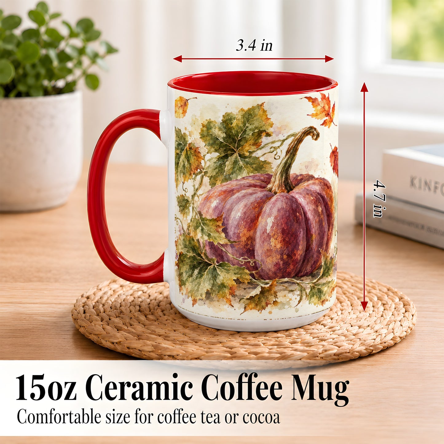 #pl[15oz|Red] Purple Watercolor Pumpkin Coffee Mug, Autumn Harvest Mug, Ceramic Cup