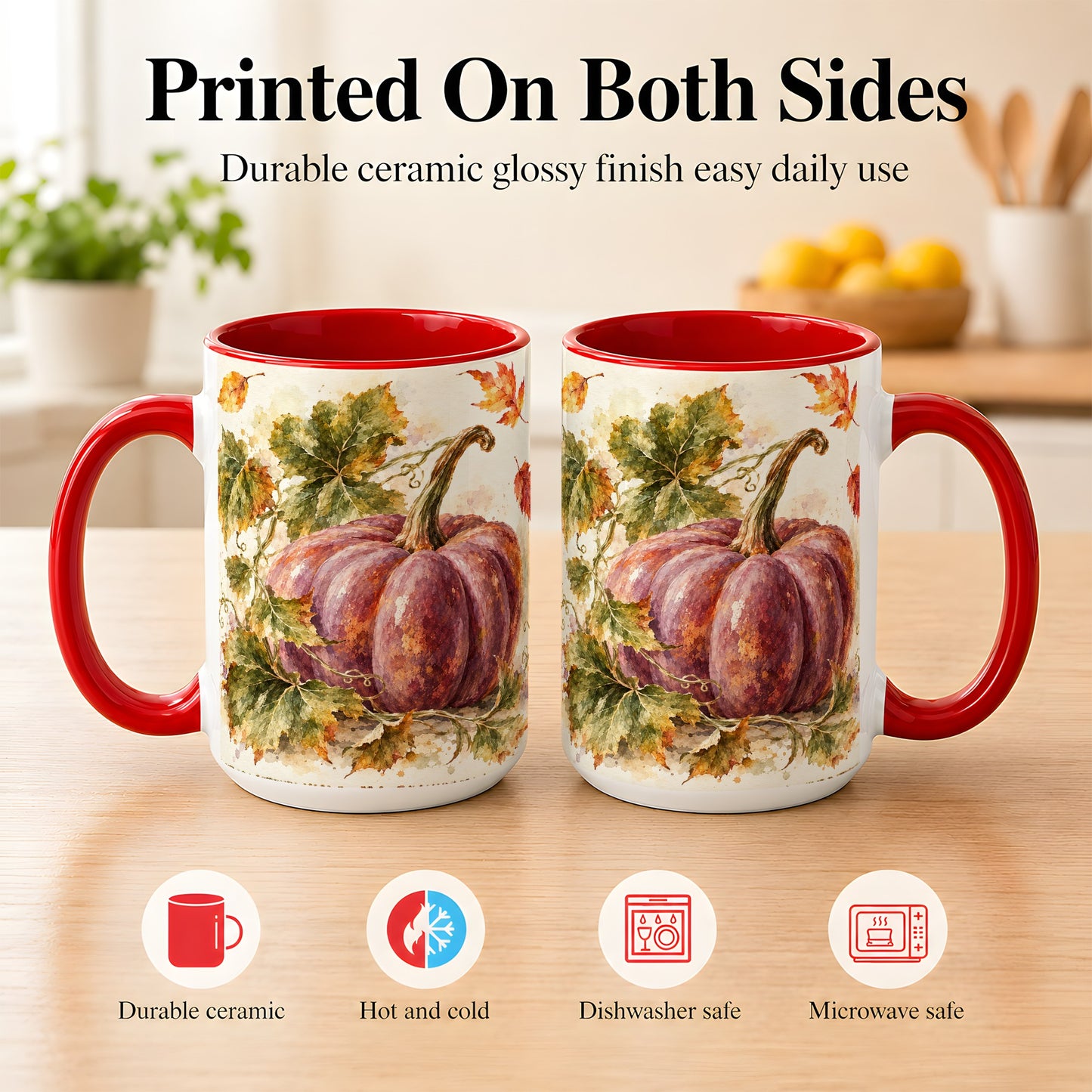 #pl[15oz|Red] Purple Watercolor Pumpkin Coffee Mug, Autumn Harvest Mug, Ceramic Cup