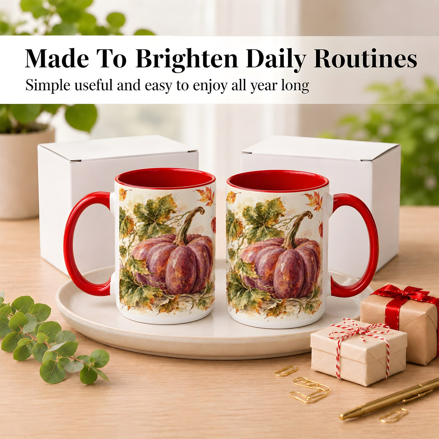 #pl[15oz|Red] Purple Watercolor Pumpkin Coffee Mug, Autumn Harvest Mug, Ceramic Cup