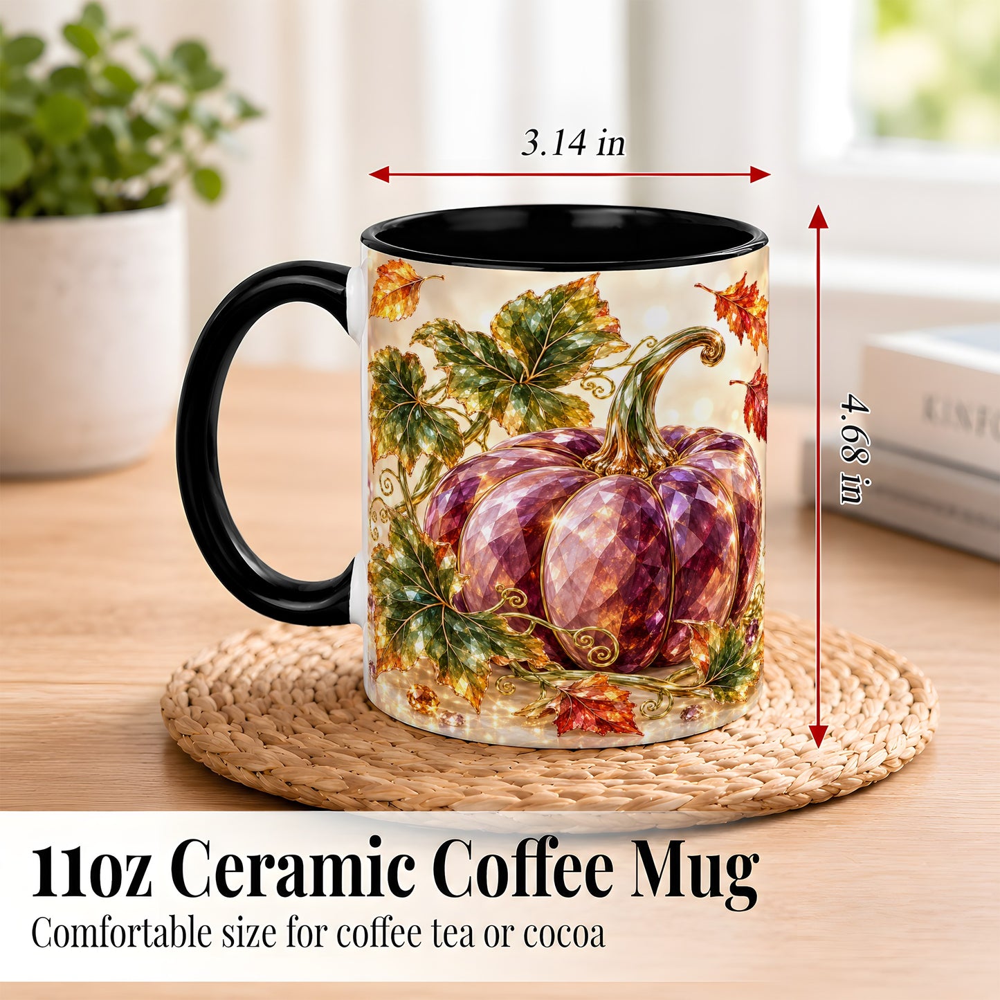#pl[11oz|Black] Faceted Purple Pumpkin Coffee Mug, Autumn Harvest Mug, Ceramic Cup