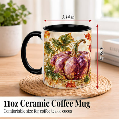 #pl[11oz|Black] Faceted Purple Pumpkin Coffee Mug, Autumn Harvest Mug, Ceramic Cup