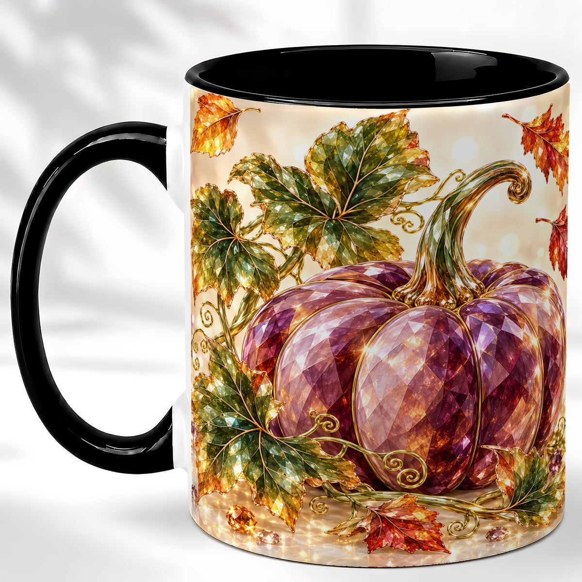 #pl[11oz|Black] Faceted Purple Pumpkin Coffee Mug, Autumn Harvest Mug, Ceramic Cup