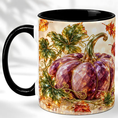 #pl[11oz|Black] Faceted Purple Pumpkin Coffee Mug, Autumn Harvest Mug, Ceramic Cup